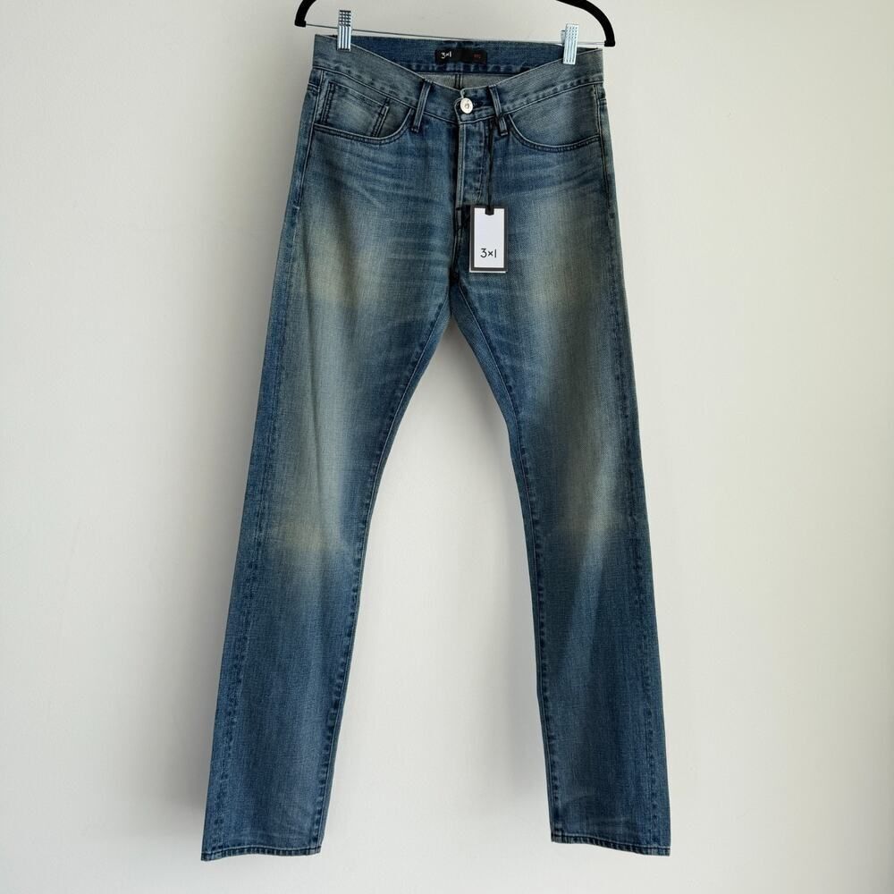 3x1 Jeans Mens 29x34 Blue M3 Selvedge Slim Fit Faded Driggs Denim Button Fly
